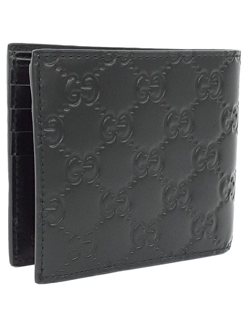 Gucci Bi Leather Signature fold Coin Short Wallet Black